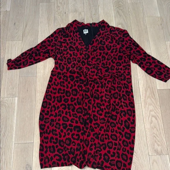 Anne Klein Red Leopard Print Dress - Picture 2 of 4